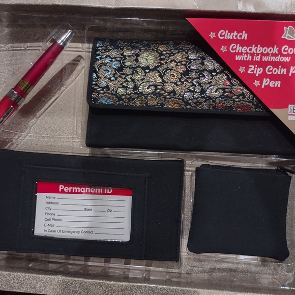 Vtg wallet coin purse check book cover and pen gift set Y2K new deadStock in box - Picture 1 of 9